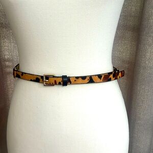 Leather and pony animal print skinny belt